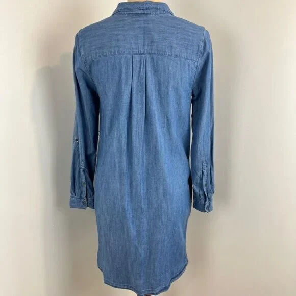 Motherhood Maternity Small Blue Denim Button Down Knee Length Dress Pregnancy - Picture 2 of 15